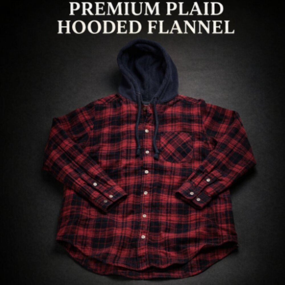 Time And Tru Plaid Flannel Hooded Shirt Long Sleeve Women's Medium Black Red